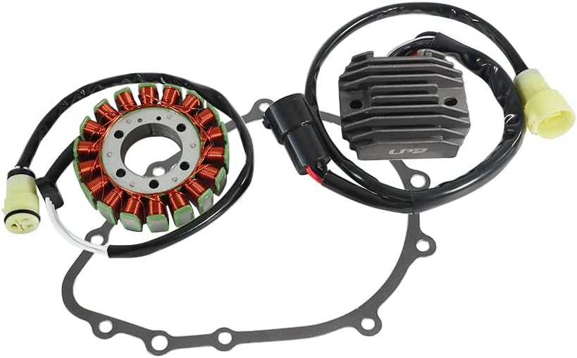 Stator Coil Rectifier Gasket Set for Kawasaki ZX600 Ninja ZX-6RR, for Kawasaki ZX636 Ninja ZX-6R 2003-2004, Stator Assy OEM:21003-0001, Generator Cover 11060-1851 11060-1673, Regulator OEM:21066-0002
