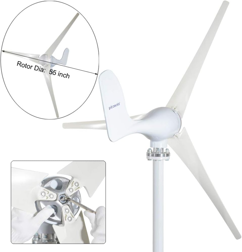 400W Wind Turbine Generator AC 12Volt Economy 3 Blades Windmill for Wind Solar Hybrid System 2.5m/s Start Wind Speed,400w Windmill Generator for Home