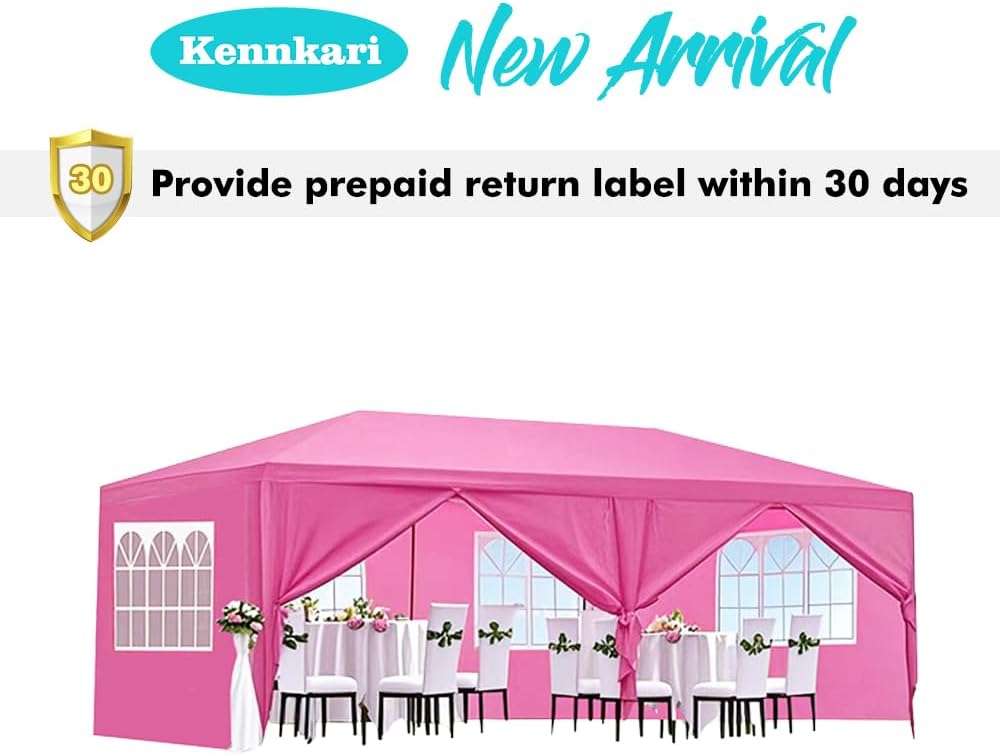 10X20' Outdoor Party Tent with Waterproof for Wedding, Party Tent with Removable Sidewalls, Pop Up Gazebo with Event (Pink)