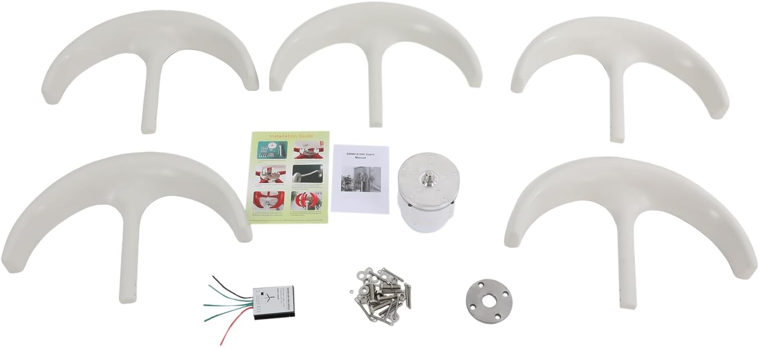 Lantern Wind Turbine Generator, 5-Blade Vertical Axis with Controller and Flange Plate 600W 12V Electromagnetic System, 13m/s Rated Speed Wind Generators for Home Use (12, Volts)