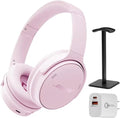 Bose QuietComfort Headphones - Wireless Bluetooth Headphones, Active Over Ear Noise Cancelling and Mic, Deep Bass Bundle + Desktop Headphone Stand + Green Extreme Dual Wall Charger (Petal Pink)
