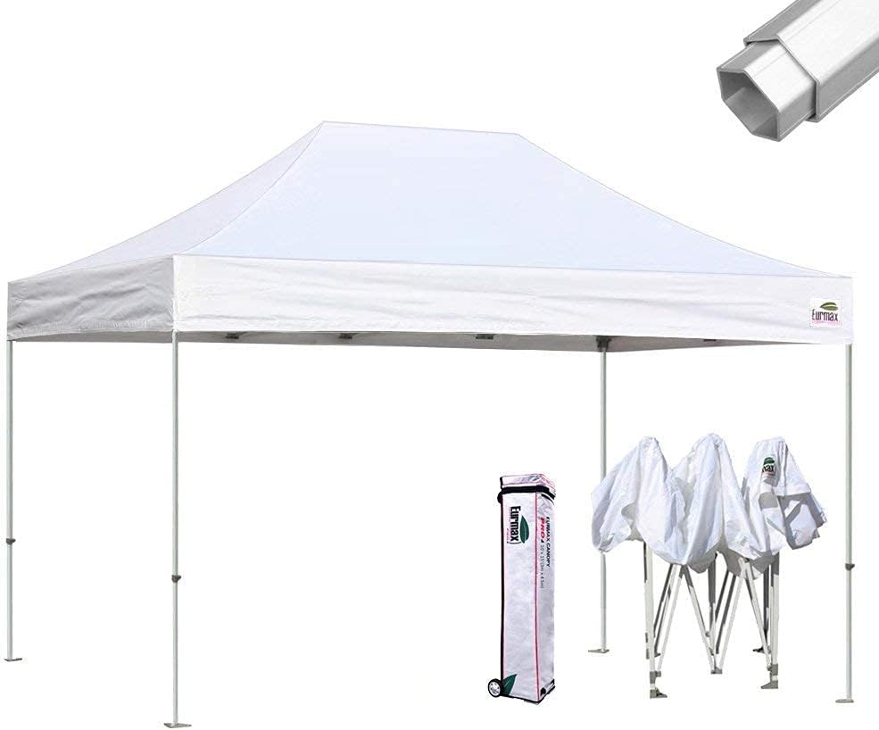 Eurmax USA Pro 10x15 Pop Up Canopy Wedding Party Tent Instant Outdoor Gazebo Pavilion Canopies BBQ Cater Events Aluminum Frame Commercial Grade Bonus Roller Bag(White)
