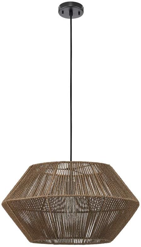 Globe Electric 60530 Malay 1-Light Pendant Light, Natural Twine Shade, Black Hanging Cord, 220 Lumen