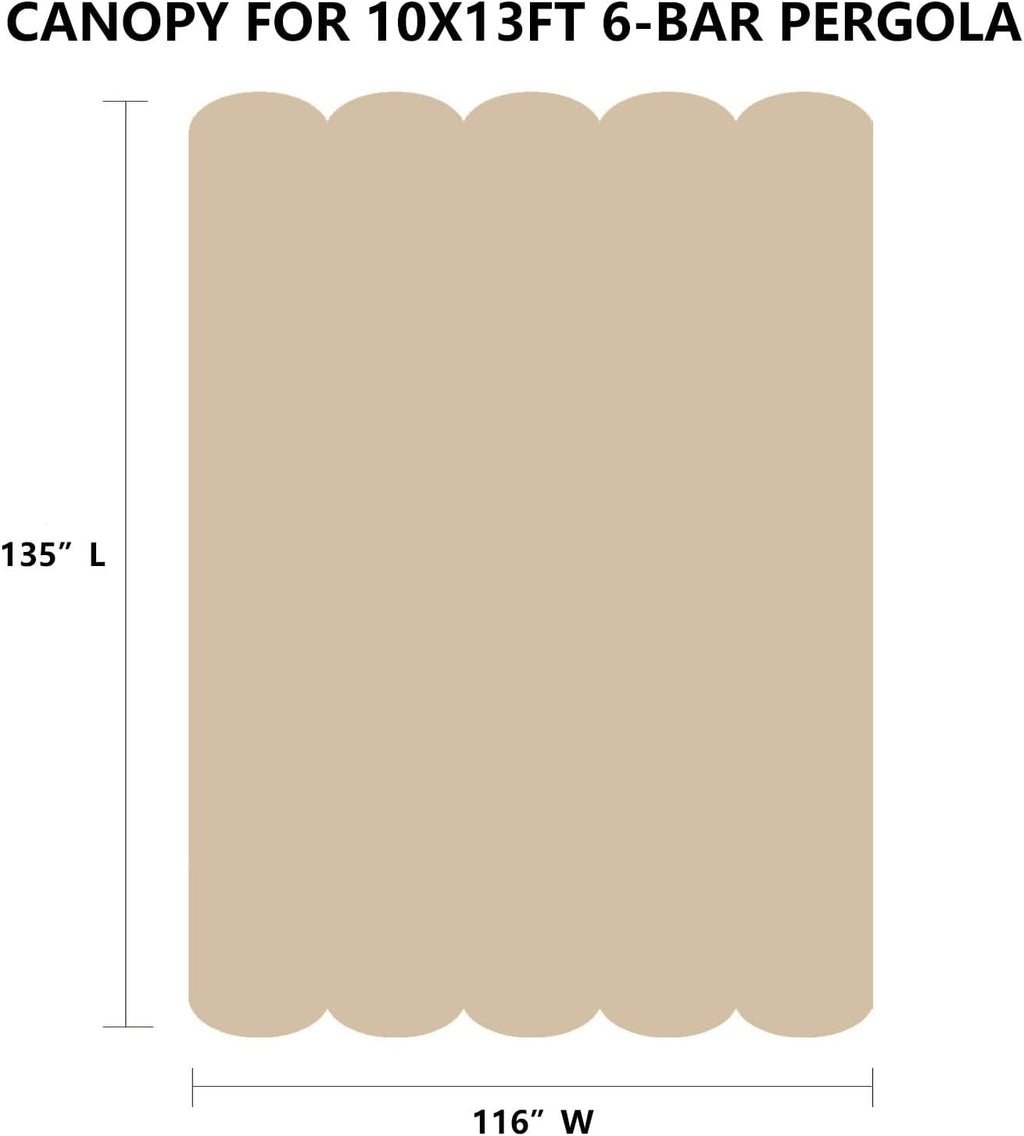 Pergola Shade Cover Replacement Canopy Top Compatible with 10 X 13 ft 6-Bar Pergola Frames - Beige (Canopy Size 116' W x 135' L, Canopy Top Only)