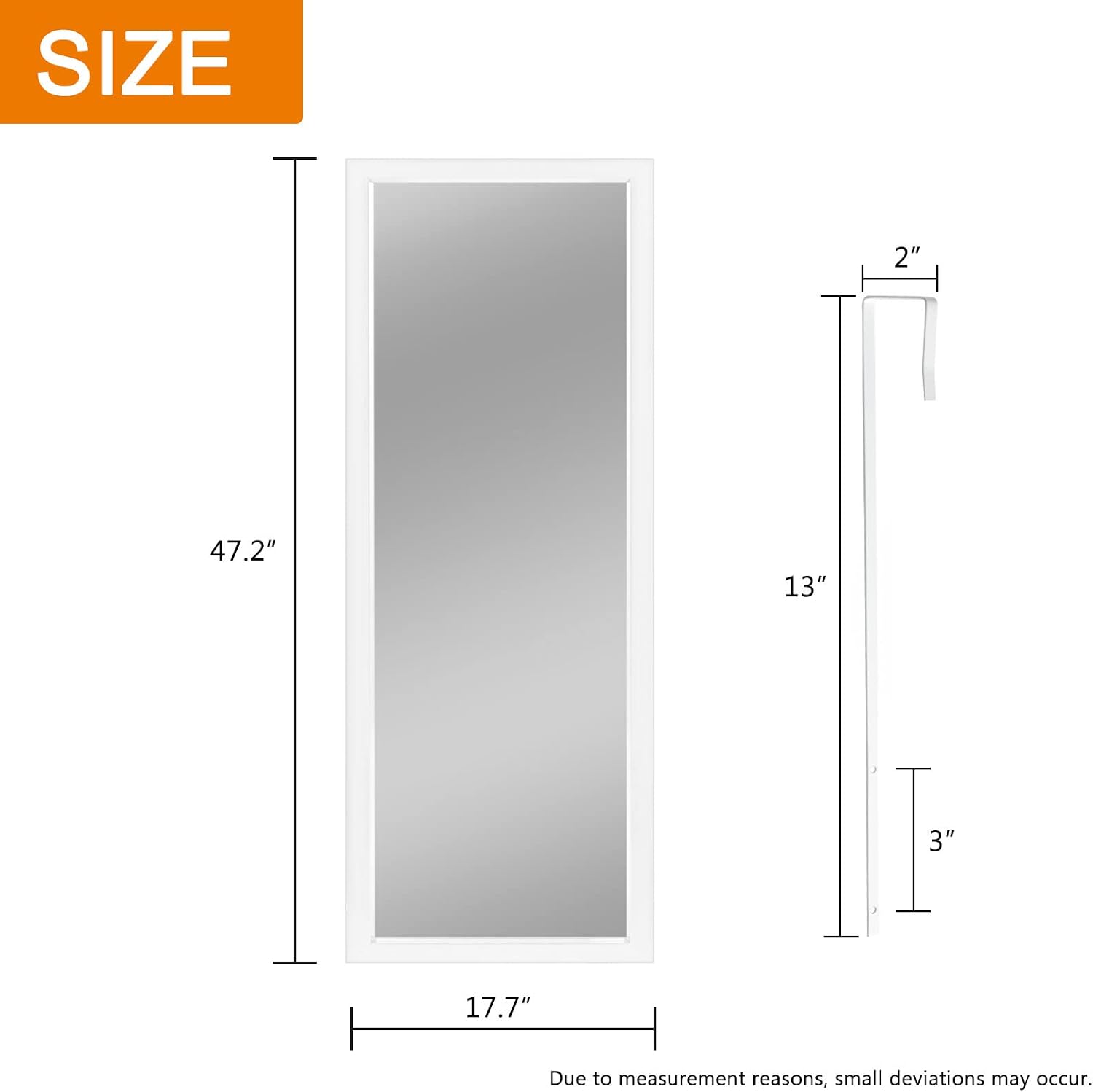 NeuType 47'x18' Over The Door Full Length Mirror, Wall Mount, White