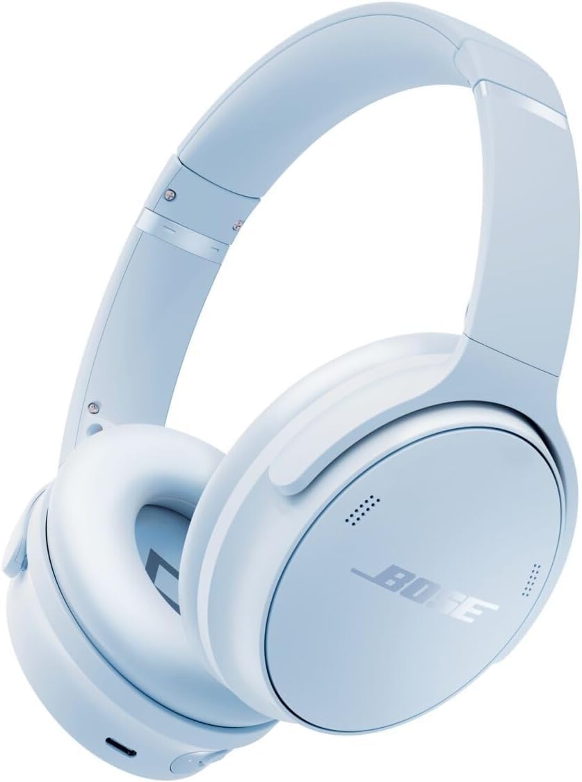 Bose QuietComfort Headphones - Wireless Bluetooth Headphones, Active Over Ear Noise Cancelling and Mic, Deep Bass Bundle + Desktop Headphone Stand + Green Extreme Dual Wall Charger (Ice Blue)