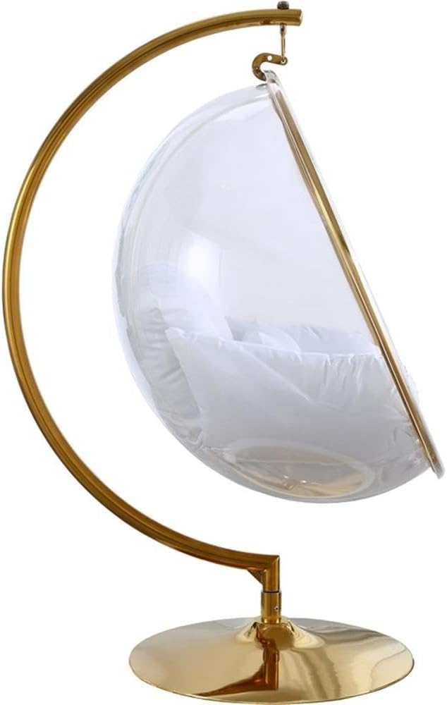 Meridian Furniture Luna Collection Modern | Contemporary Clear Acrylic Accent Swing Chair with Gold Metal Base and Durable Fabric Seat, 41.5' W x 29.5' D x 64' H, White