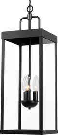 Large Outdoor Pendant Lantern Light Fixture for Front Porch, 24 Inch 3-Light Black Exterior Hanging Chandelier with Clear Glass, Outdoor Indoor Pendant Lamp for Patio, Gazebo, Entryway, Doorway