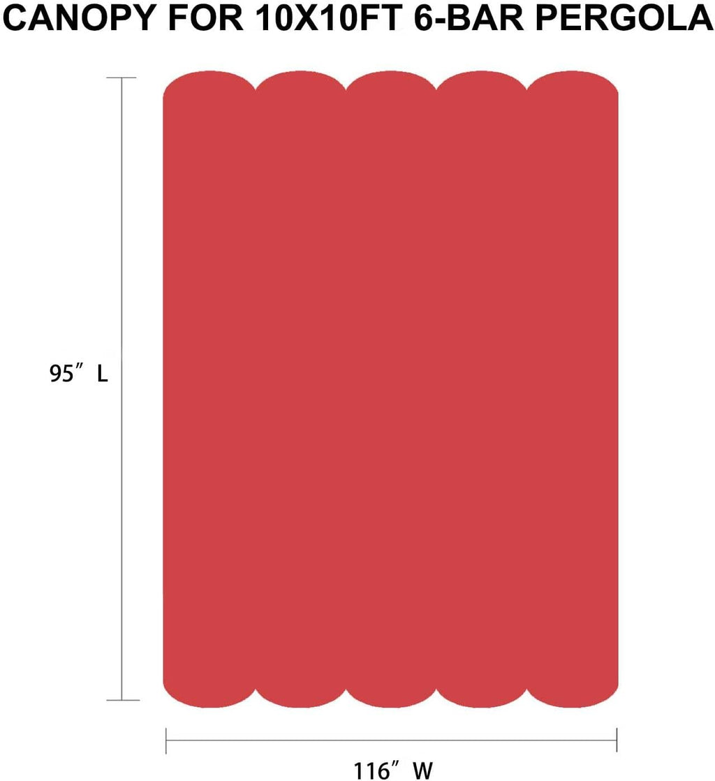 Pergola Shade Cover Replacement Canopy Top Compatible with 10 X 10 ft 6-Bar Pergola Frames - Red (Canopy Size 116' W x 95' L, Canopy Top Only)
