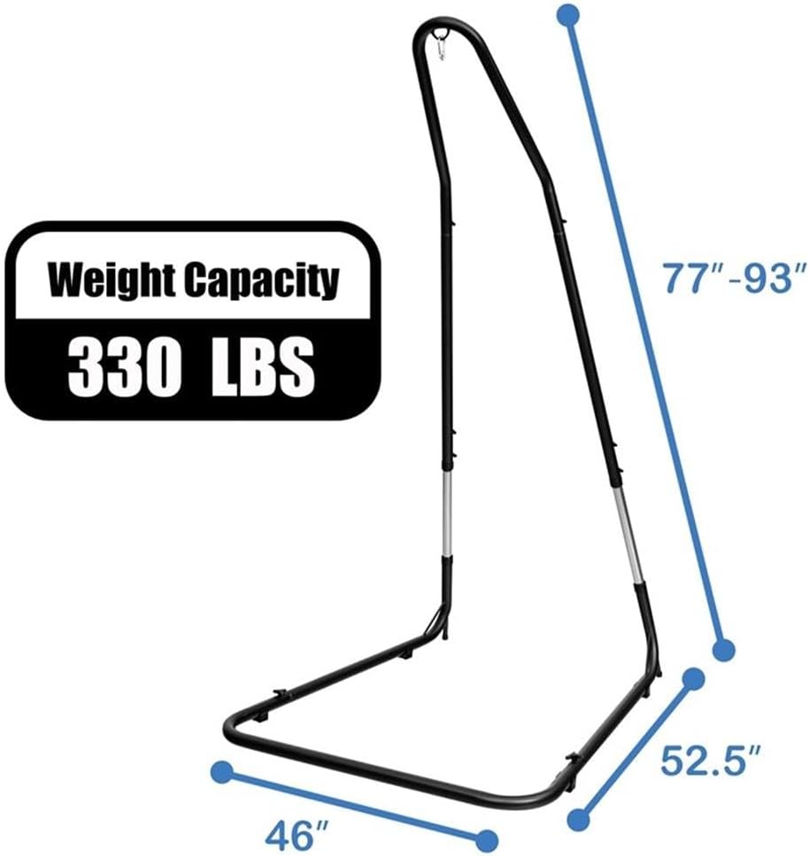 Pemberly Row Adjustable Hammock Chair Stand, 77-93 in, Steel Frame, Black Finish, Anti-Slip Footpads, Supports 330 Lbs, Lightweight Portable Design for Patio, Porch, Backyard