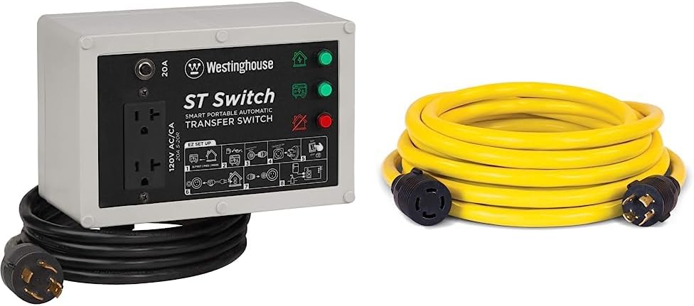 ST Switch, Black and White & Champion 25-Foot 30-Amp 250-Volt Generator Power Cord for Manual Transfer Switch (L14-30P to L14-30R)