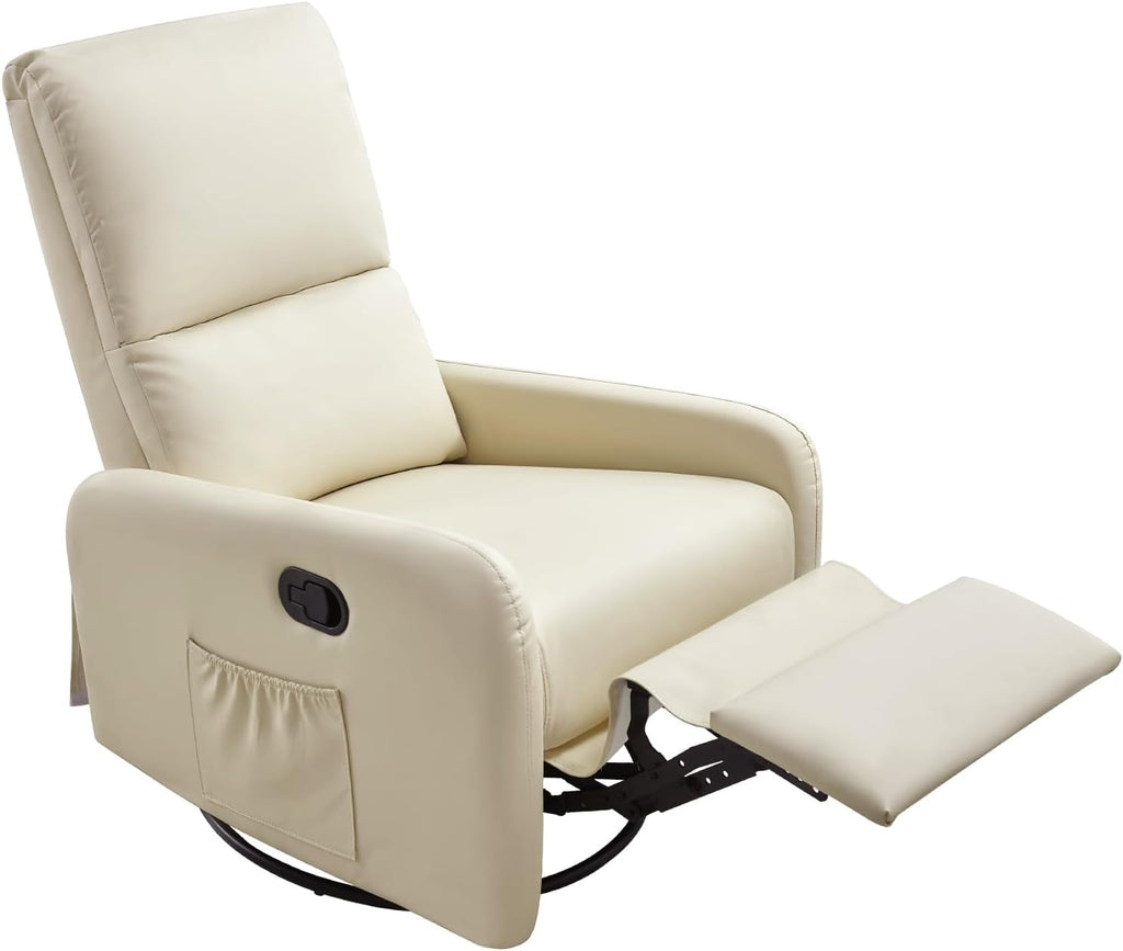 Jocisland Nursery Glider Chairs, Swivel Rocking Chair, Massage Rocker Recliner with High Back for Living Room Bedroom, Comfy Upholstered Modern Nursing Reclining Single Sofa, White Teddy