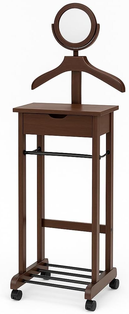 Ergode Mens Valet Stand – Clothes Valet, Suit Rack, Cloth Stand, Valet Chair & Jacket Display Organizer for Men's Clothing & Accessories (Walnut)