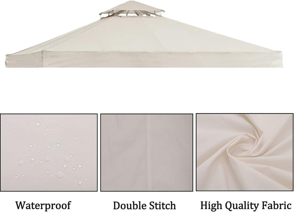 Gazebo Replacement Top 10x12 FT, Gazebo Canopy Replacement Cover for 2 Tier Outdoor Patio Garden Tent Frames,Canopy Cover with Air Vent, Beige