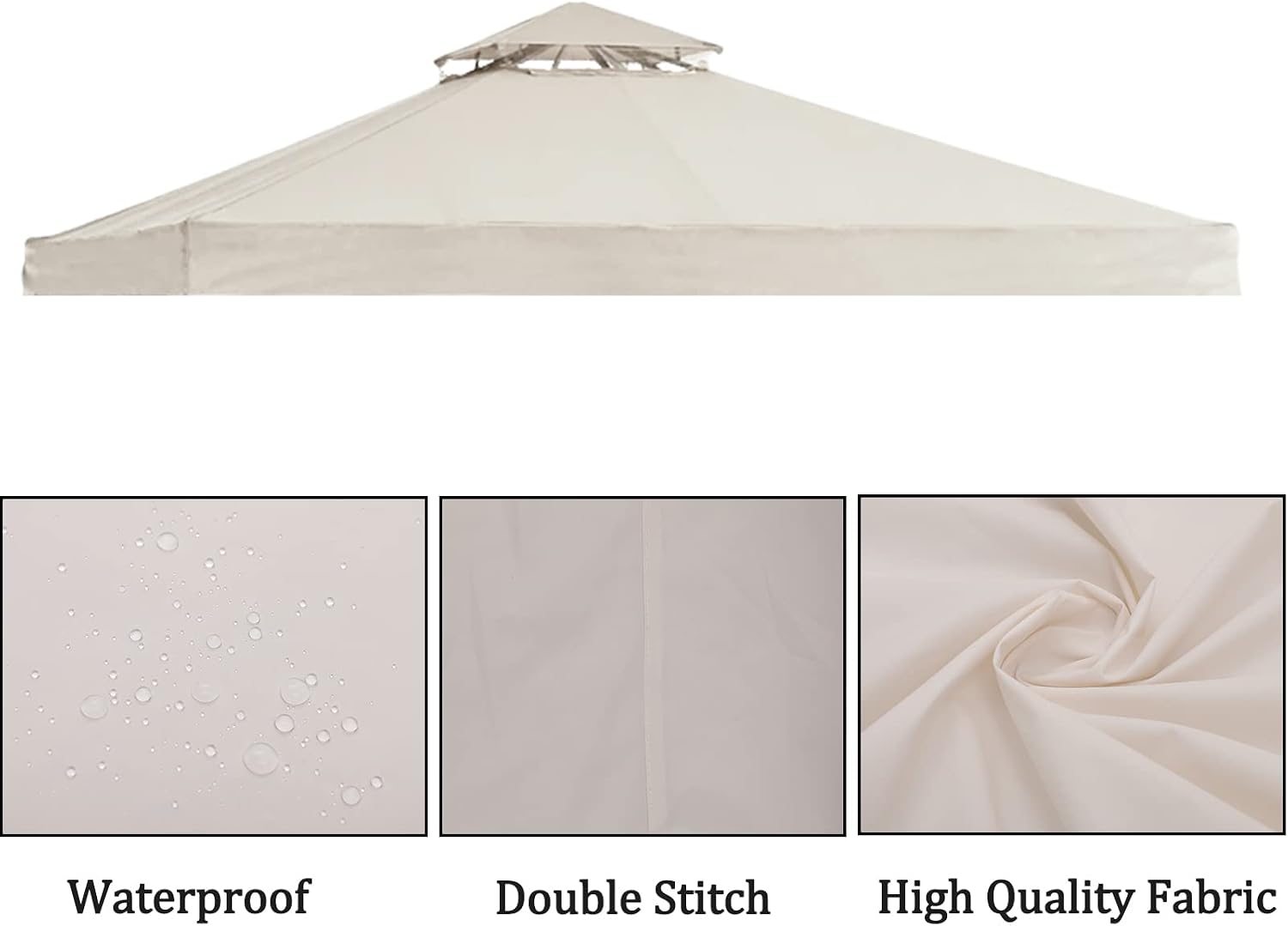 Gazebo Replacement Top 10x12 FT, Gazebo Canopy Replacement Cover for 2 Tier Outdoor Patio Garden Tent Frames,Canopy Cover with Air Vent, Beige