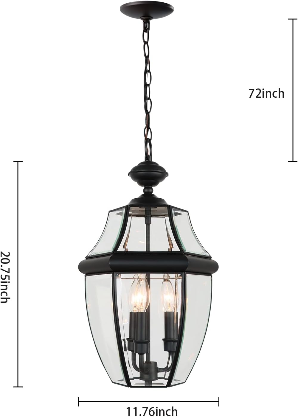 Large Outdoor Pendant Light Fixture 3-Light, 20in Modern Black Outdoor Chandelier Hanging Porch Light, Metal Exterior Ceiling Mount Hanging Lantern with Clear Glass for Front Door, Entrance, Gazebo