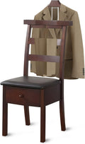 Chair Valet with cushioned seat Freestanding Suit Stand&Clothes Butler Wood Valet Stand with Drawer&Tray Clothing Rack with Contour Hanger Trouser Bar Suit Rack for Living Room Office Dressing Room