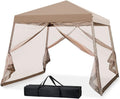 10x10 Pop Up Canopy Tent, Slant Leg Instant Screened Gazebo with Mesh Walls, UV Protection, Water Resistant, Beige