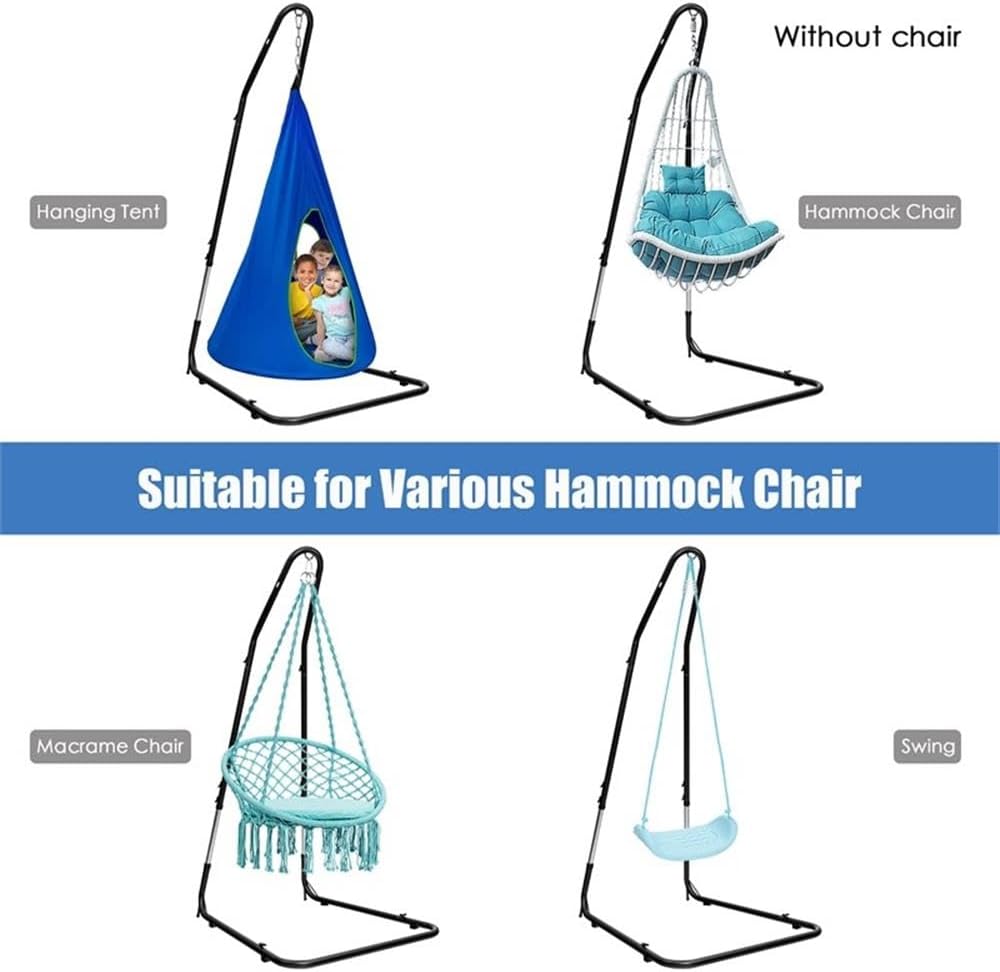 Pemberly Row Adjustable Hammock Chair Stand, 77-93 in, Steel Frame, Black Finish, Anti-Slip Footpads, Supports 330 Lbs, Lightweight Portable Design for Patio, Porch, Backyard