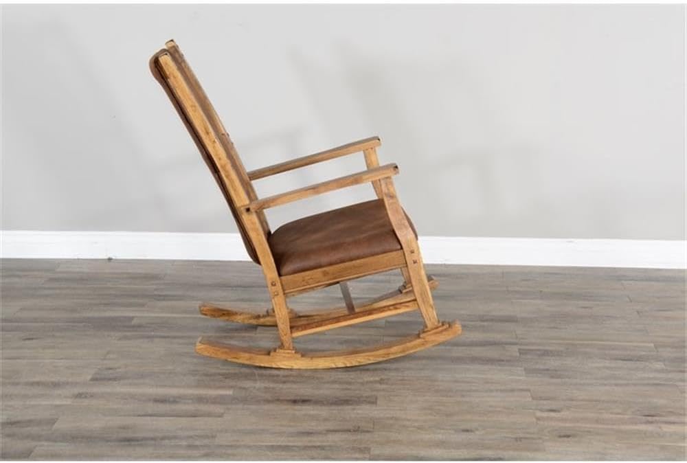 Pemberly Row Mahogany Rocking Chair with Cushioned Seat and Back, Studded Accents, Smooth Rocking Motion, Rustic Oak