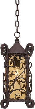 John Timberland Casa Seville Rustic Outdoor Hanging Ceiling Light Dark Walnut Scroll 15' Champagne Water Glass Damp Rated for Exterior House Porch Patio Outside Deck Garage Front Door Home Gazebo