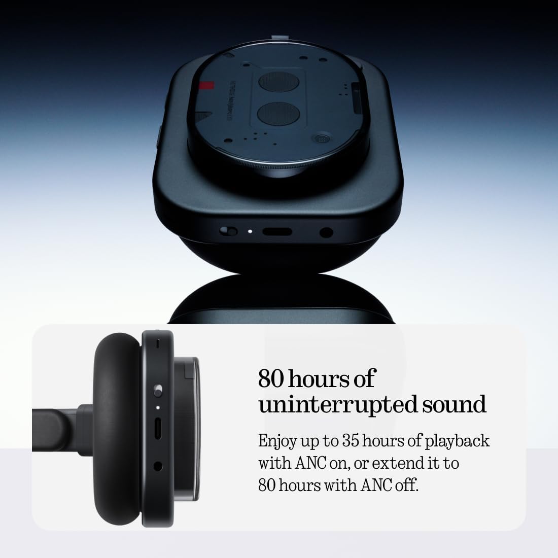 Nothing Headphone (1) Hybrid Active Noise Cancelling Headphones, Wireless Over-Ear Headphones with 6 Mics, 80Hrs Playtime, Hi-Res Audio, KEF-Tuned, Spatial Sound, Comfort Fit & Fast Charging Black