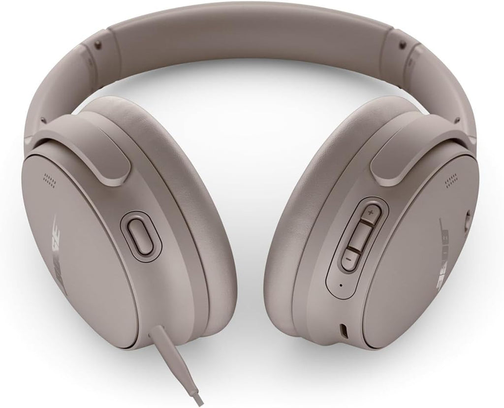 Bose QuietComfort Headphones - Wireless Bluetooth Headphones, Active Over Ear Noise Cancelling and Mic, Deep Bass Bundle + Desktop Headphone Stand + Green Extreme Dual Wall Charger (Sandstone)