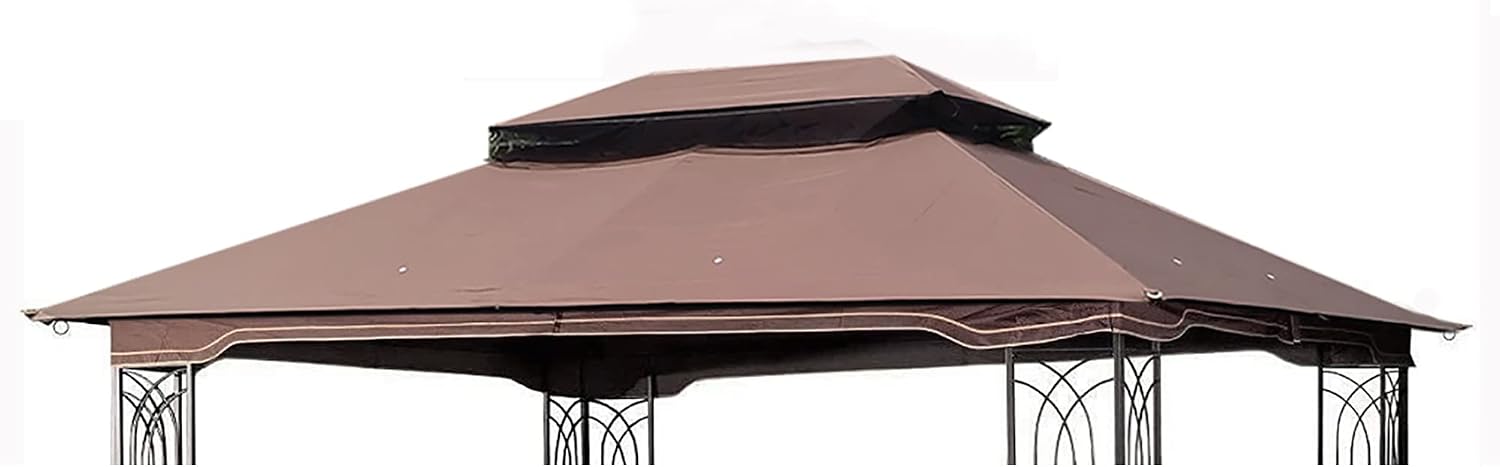 10x13 Ft Outdoor Patio Gazebo Replacement Canopy, Double Tiered Roof Top Cover, UV Protection & Waterproof Fabric, Fits 10x13 Gazebo Frame, Brown(Frame Not Included)
