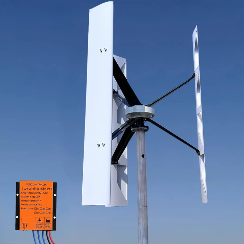 1000W 12V Wind Turbine Generator VAWT 3 Blades Vertical Axis Wind Turbine Kit 1KW Wind Power Generator with MPPT Controller for Home Industrial Camping Boat Use