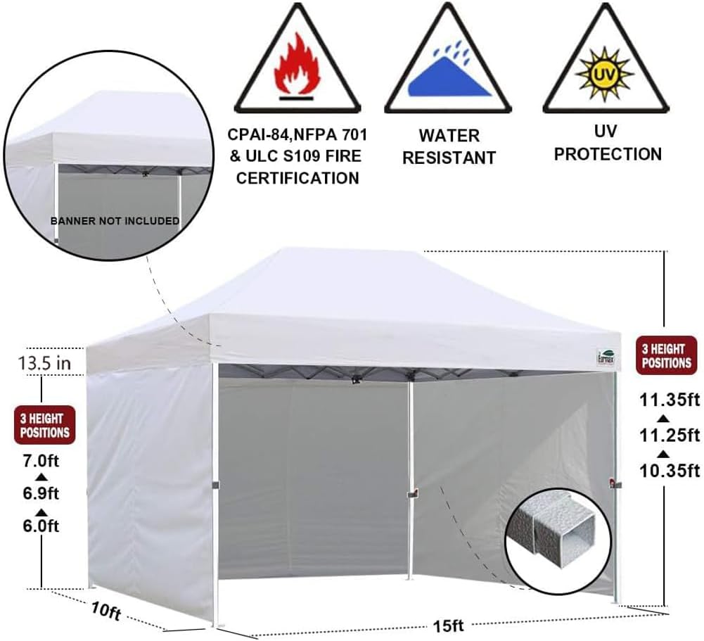 Eurmax USA 10x15 Pop Up Canopy Tent,Commercial Tent with Patented No-Tip Rolling Bag,4 Zippered Removable Walls,UV & Water Resistant Canopy Top,Heavy Duty Outdoor Gazebo,Instant Shelter(Purple)