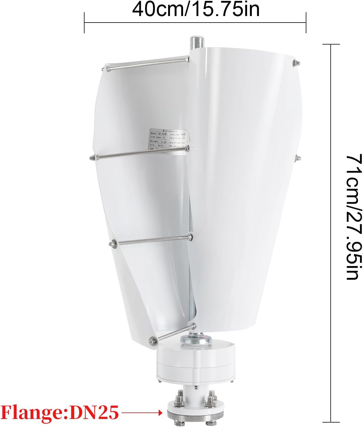 Vertical Wind Turbine, 500W 12V Portable Axis Wind Generator Kit with Controller, For Marine RV Home Industrial Energy (White)
