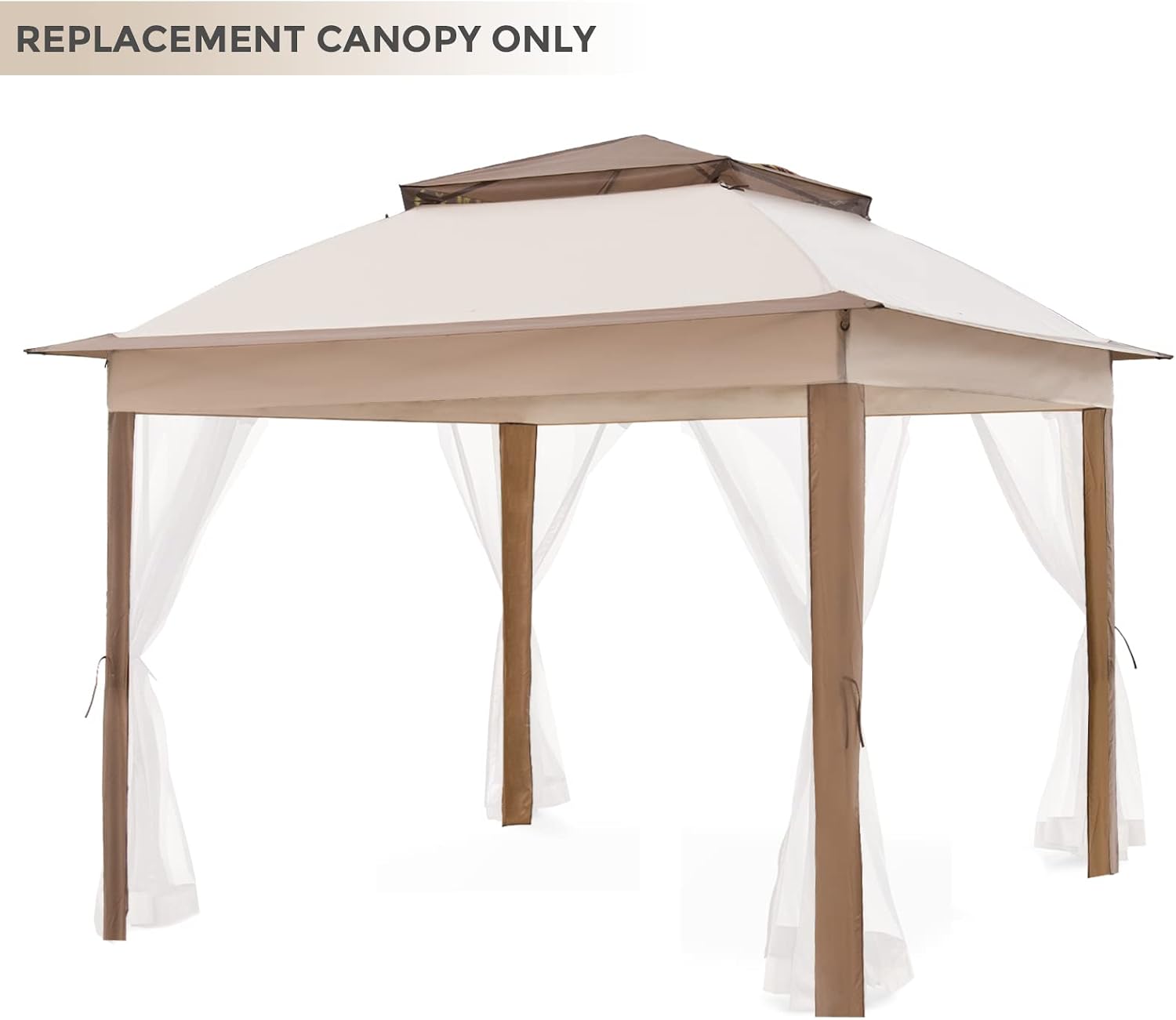 COOS BAY 11x11 Replacement Gazebo Top with Air Vent Sunshade Polyester Top Cover Only, Beige