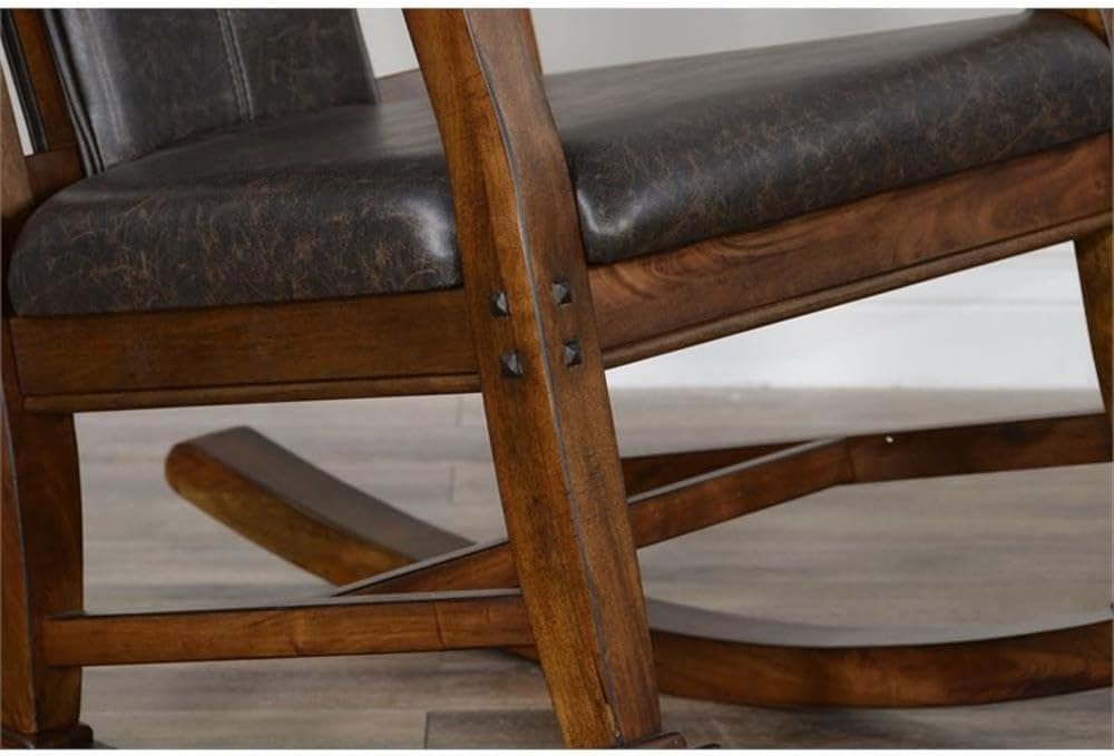 Pemberly Row Mahogany Rocking Chair with Cushioned Seat and Back, Studded Accents, Smooth Rocking Motion, Dark Brown