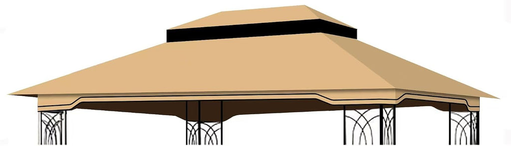 10x12 Ft Outdoor Patio Gazebo Replacement Canopy, Double Tiered Roof Top Cover, UV Protection & Waterproof Fabric, Fits 10x12 Gazebo Frame, Khaki (Frame Not Included)