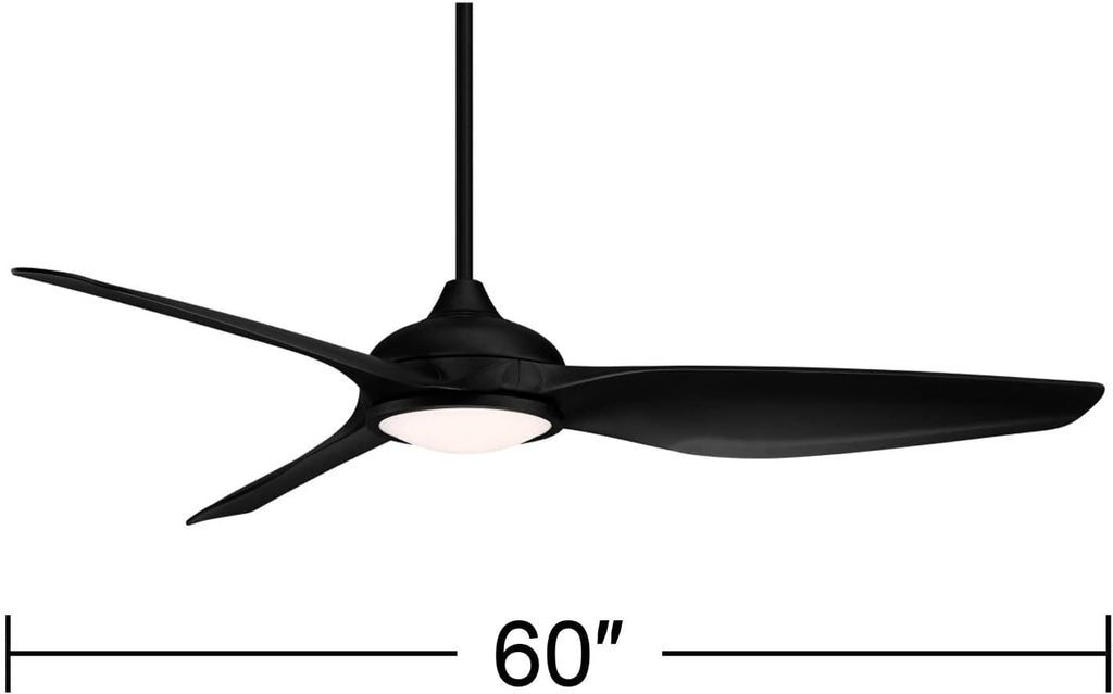 Possini Euro Design 60' Modern 3 Blade Large Propeller Indoor Outdoor Ceiling Fan with Light LED Remote Control Matte Black White Diffuser Damp Rated for Patio Exterior House Porch Gazebo Garage