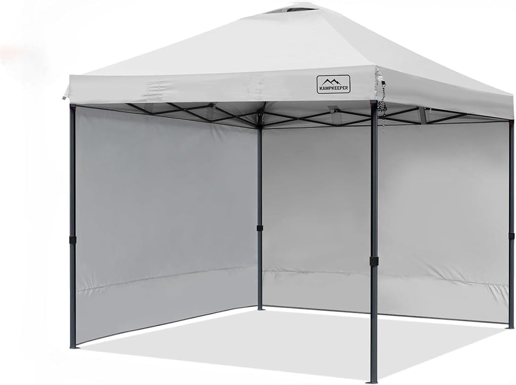 KAMPKEEPER 10x10 Pop-Up Canopy Tent, Waterproof, Portable Shade with Side Walls, Adjustable Instant Outdoor Shelter for Camping, Backyard, and Events, White