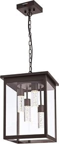 Yaohong 16.7' Large 5CCT LED Outdoor Pendant Light, 4-Lights Modern Oil Rubbed Bronze Hanging Ceiling Fixture with Acrylic Column & Clear Glass, Weatherproof Chandelier for Porch Gazebo Patio Entryway