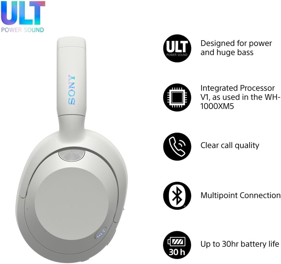 Sony ULT WEAR Over Ear Wireless Noise Canceling Headphones with ULT Sound, Massive Bass, Clear Call Quality, Up to 30hr Battery Life, Alexa & Google Assistant, iOS & Android (Off-White)