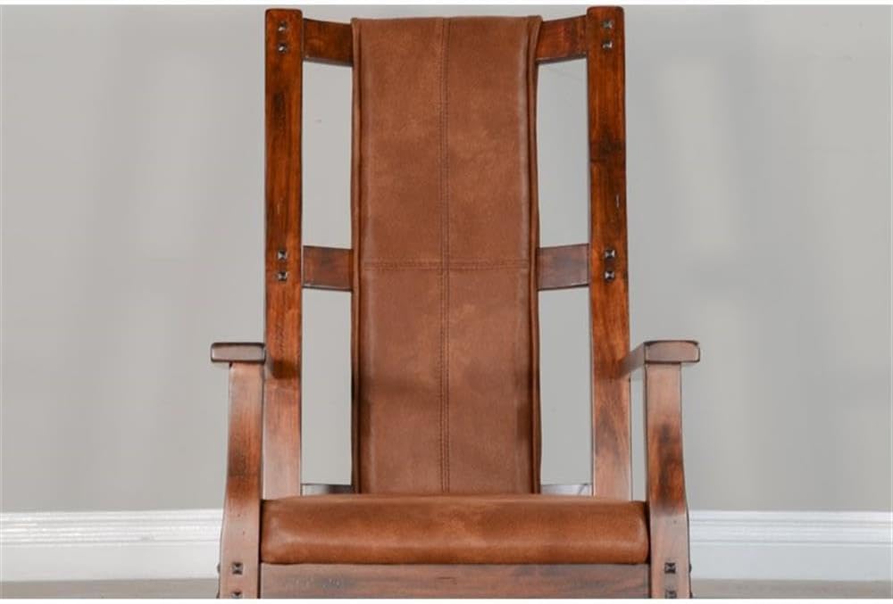 Pemberly Row Mahogany Rocking Chair with Cushioned Seat and Back, Studded Accents, Smooth Rocking Motion, Dark Chocolate