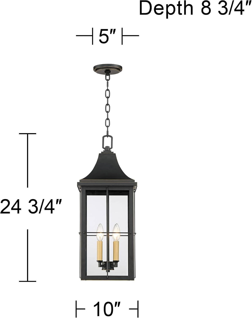 John Timberland Sunderland Traditional Outdoor Hanging Ceiling Light Fixture Black Warm Gold 24 3/4' Clear Glass Panels Exterior House Porch Patio Outside Deck Garage Front Door Garden Home Gazebo