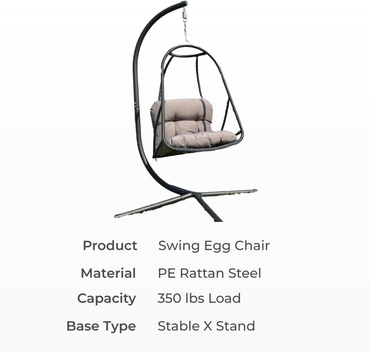 JESE Swing Egg Chair with Stand – UV Resistant Waterproof Cushion & Cup Holder Included, Indoor/Outdoor Hanging Hammock Chair for Patio, Bedroom, Balcony, Garden (Black)
