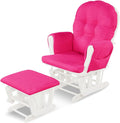 Costzon Nursery Glider with Ottoman, Upholstered Comfort Glider Rocker with Padded Cushion, Storage Pocket, Solid Wood Base, Rocking Chair Nursery for Breastfeeding, Napping (Deep Pink)