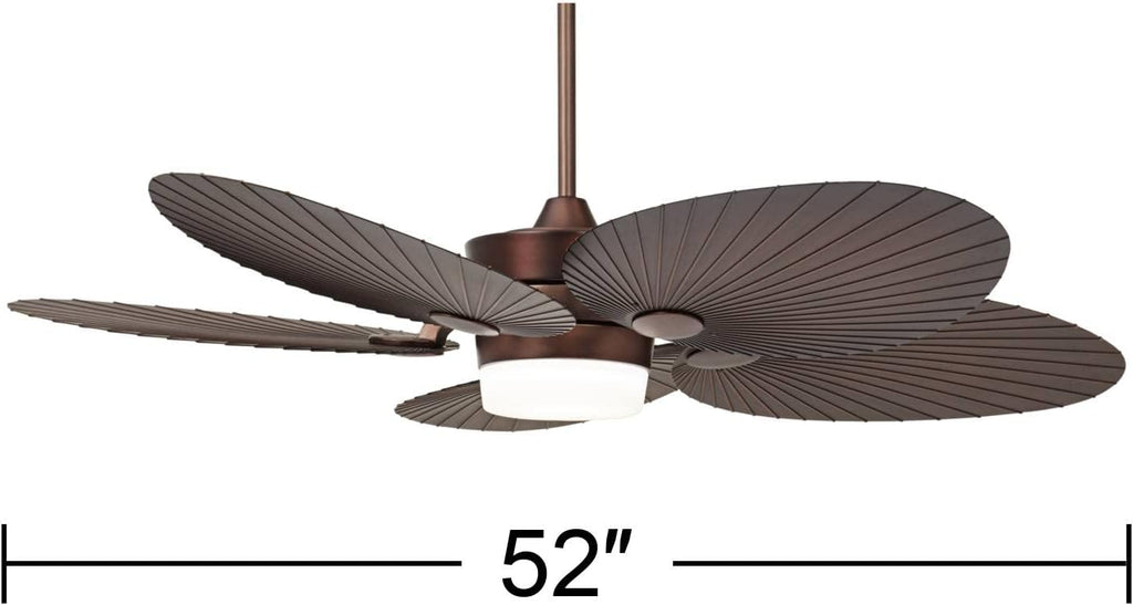 Casa Vieja 52' Breeze Tropical Coastal Indoor Outdoor Ceiling Fan with Light LED Remote Control Oil Brushed Bronze Palm Leaf Damp Rated for Patio Exterior House Porch Gazebo Garage with 6' Downrod
