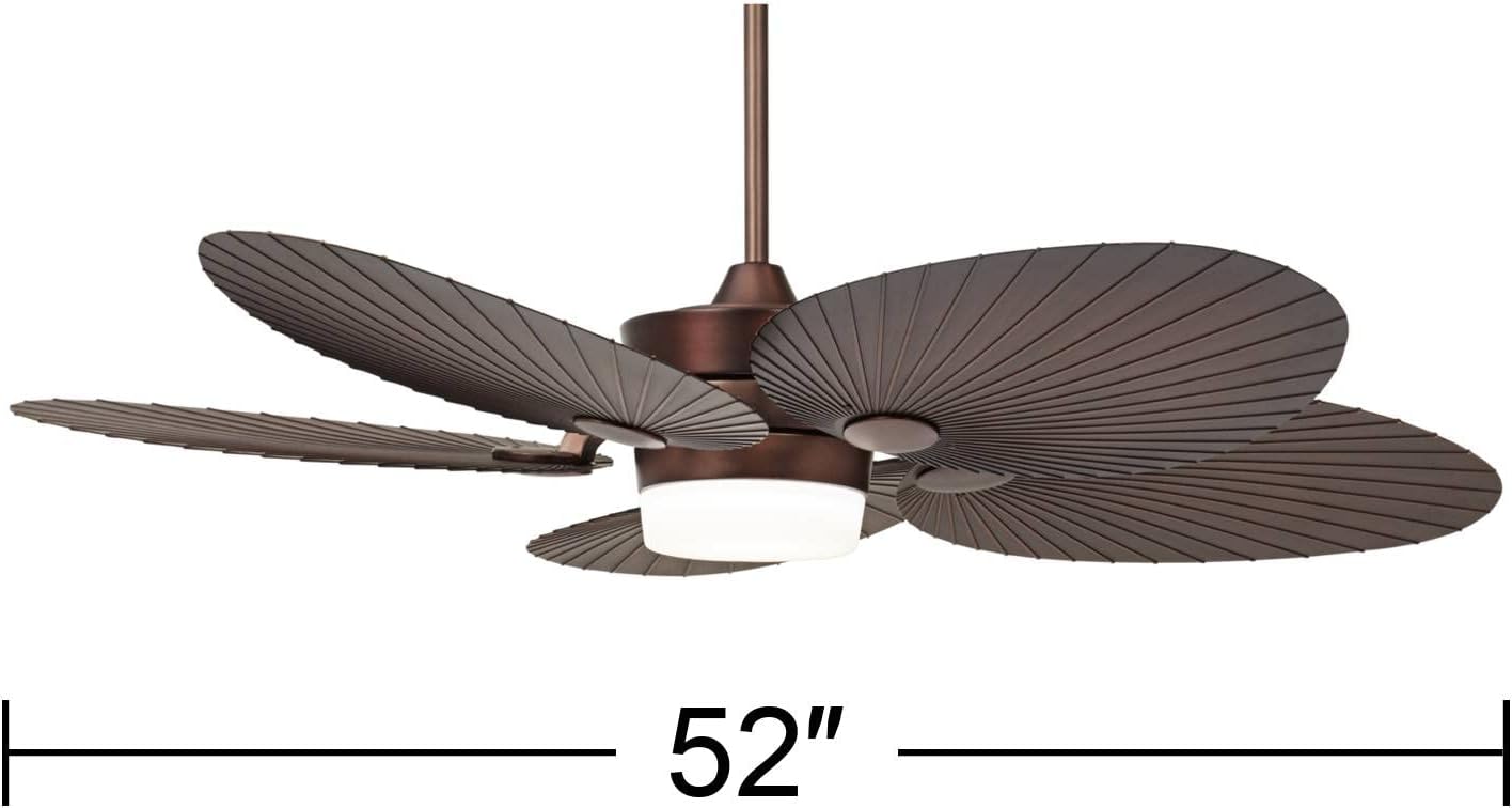 Casa Vieja 52' Breeze Tropical Coastal Indoor Outdoor Ceiling Fan with Light LED Remote Control Oil Brushed Bronze Palm Leaf Damp Rated for Patio Exterior House Porch Gazebo Garage with 6' Downrod