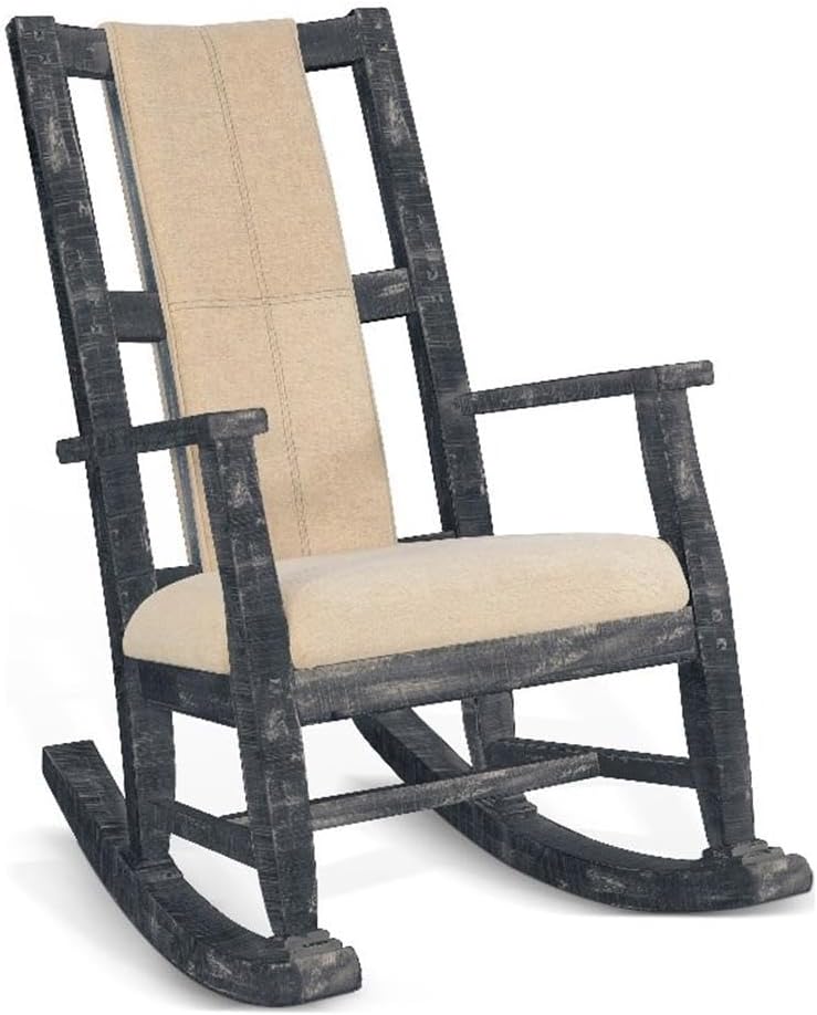 Pemberly Row Mahogany Rocking Chair with Cushioned Seat and Back, Studded Accents, Smooth Rocking Motion, Black