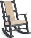 Pemberly Row Mahogany Rocking Chair with Cushioned Seat and Back, Studded Accents, Smooth Rocking Motion, Black