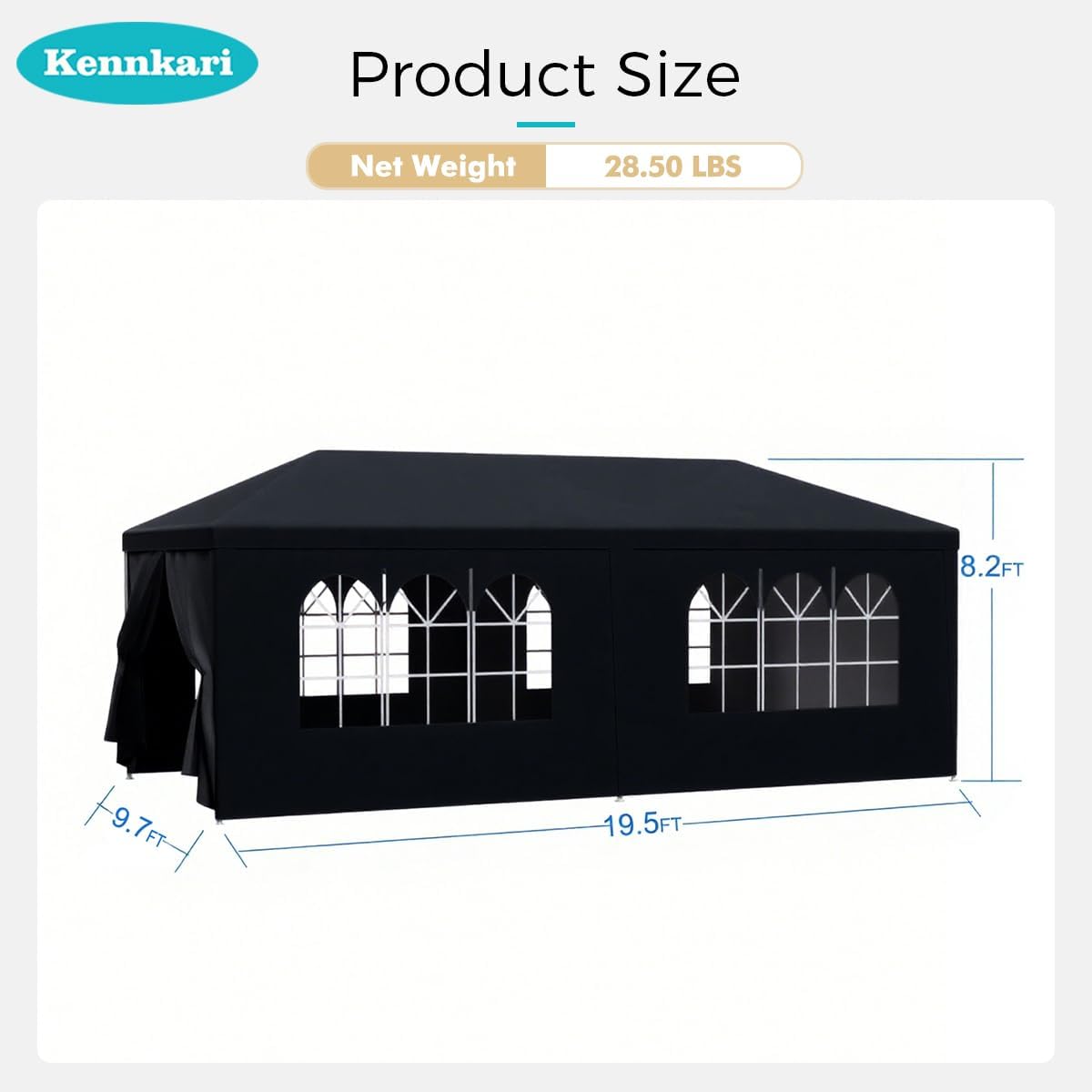 10X20' Outdoor Party Tent with Waterproof for Wedding, Party Tent with Removable Sidewalls, Pop Up Gazebo with Event (Black)