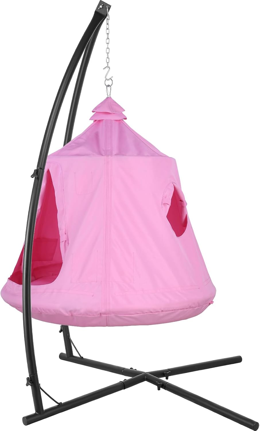 X-Shaped Hanging Tree Tent w/Swing Chair,Hammock Chair Stand Canopy w/Steel Frame,Indoor Outdoor Egg Basket Patio Seat w/Adjustable Solid Stand,Bedroom Porch Balcony Garden 330lb(Pink)