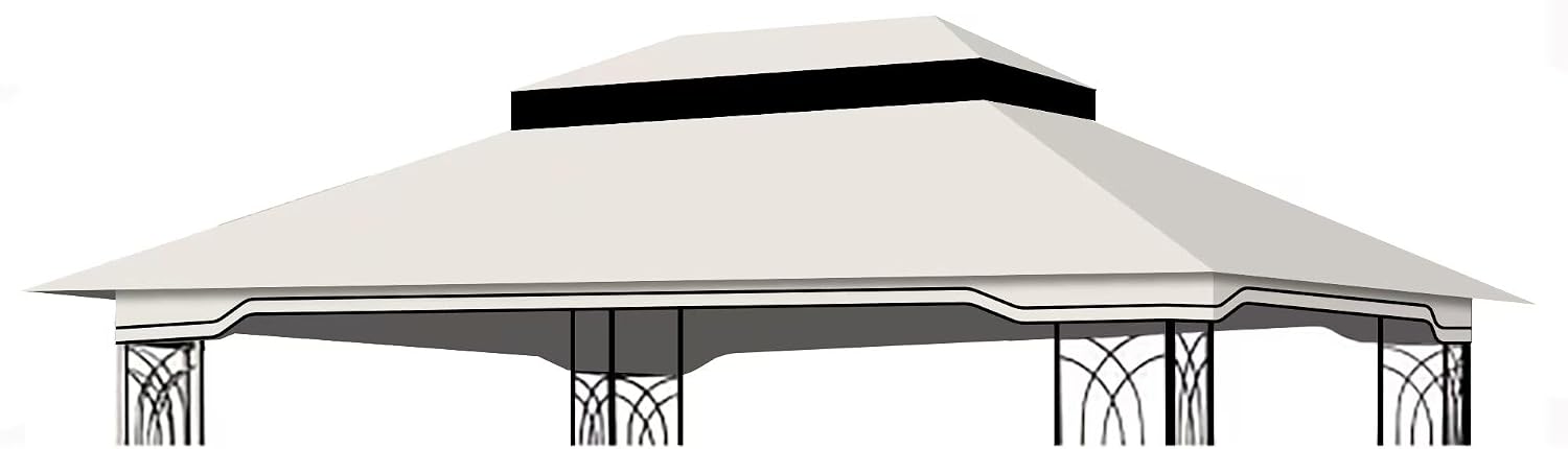 10x12 Ft Outdoor Patio Gazebo Replacement Canopy, Double Tiered Roof Top Cover, UV Protection & Waterproof Fabric, Fits 10x12 Gazebo Frame, Beige (Frame Not Included)
