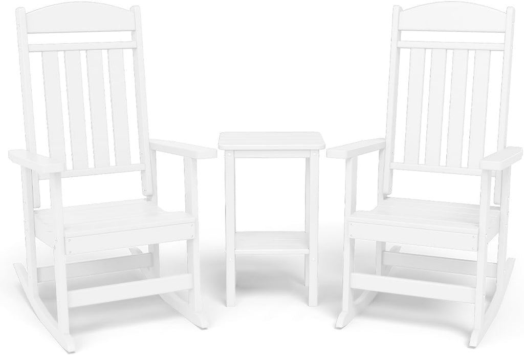 NAVINE 3-Piece Outdoor Rocking Chair Set, Oversized Porch Rocking Chair Set of 2 with Side Table, Suitable for Patio, Porch, Backyard